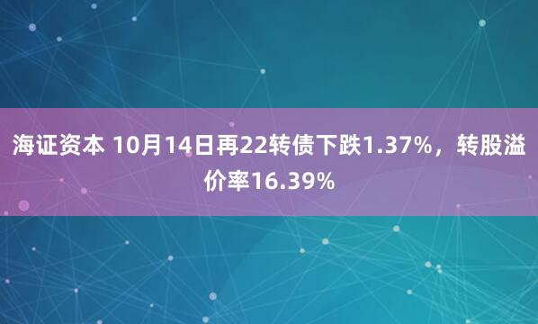 海证资本 10月14日再22转债下跌1.37%,转股溢价率16.39%